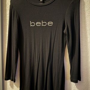Bebe Black Long Sleeve Top with Embellished Logo